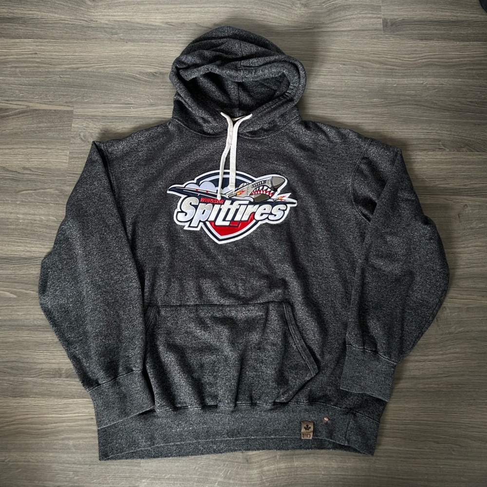 Go Bar Down Salt and Pepper Grey Windsor Spitfires Hockey Graphic Hoodie
